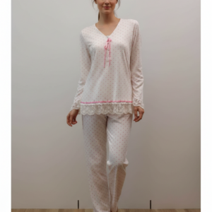 Βαμβακερή Πυζάμα SCHERZO Homewear 3575,λευκό πουά/ροζ.