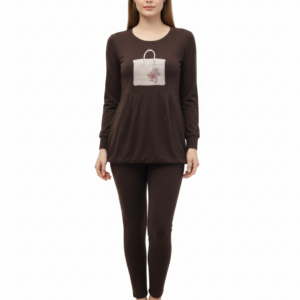 Γυναικεία Πυζάμα με παντελόνι κολάν CLAIRE Katrania 4188,καφέ.