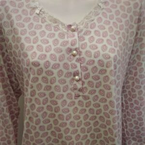 Μακρυμάνικο Νυχτικό με πατιλέτα PRIMAVERA Homewear 6128,εκρού-ροζ.