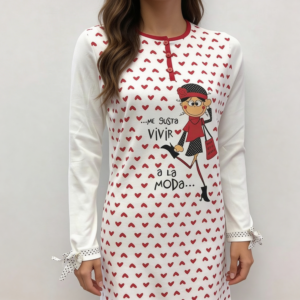 Νυχτικό με μακρύ μανίκι Amelie Homewear 13241,λευκό με καρδούλες.