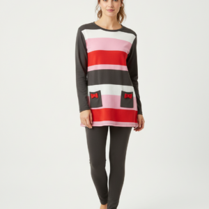 Γυναικεία Πυζάμα με λαιμόκοψη και κολάν παντελόνι OGHAM 25227,εμπριμέ.