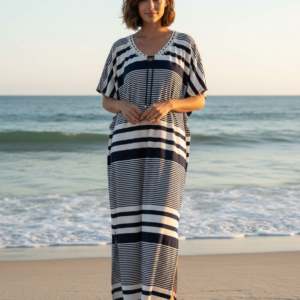 Maxi Φόρεμα-Καφτάνι CLAIRE Katrania 8822,μπλε-λευκό.