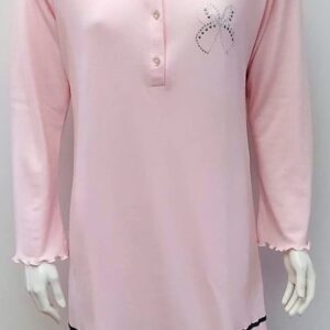 Βαμβακερό Νυχτικό με μακρύ μανίκι SCHERZO Homewear 2581,ροζ.