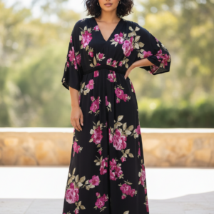 Φόρεμα-Καφτάνι Claire Katrania C-5900,μαύρο-φλοράλ.