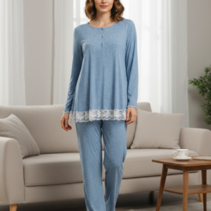 Γυναικεία Πυζάμα CLAIRE Katrania 8946,γαλάζιο πουά.