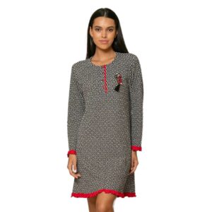 Φόρεμα με μακρύ μανίκι SCHERZO Homewear 4692,ασπρόμαυρο με κόκκινη λεπτομέρεια.