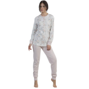 Γυναικεία πυζάμα GARY F 50001,λευκό φλοράλ - ροζ.