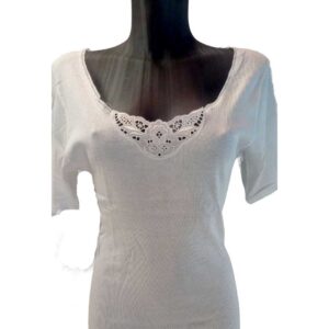 Φανέλα Palco 4/508,με κοντό μανίκι(ριπ) και δαντέλα,λευκό.