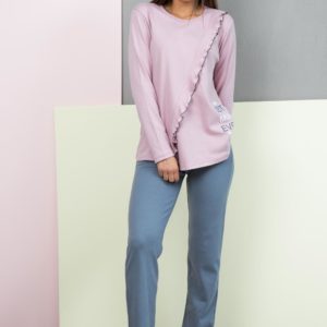 Πυζάμα θηλασμού damakoupa 0825,ανοιχτό μωβ-γκρι παντελόνι.