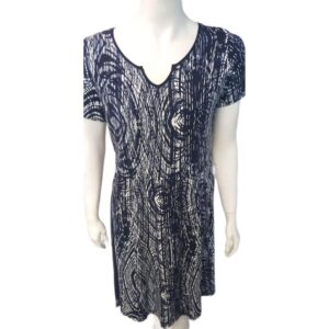 Φόρεμα με κοντό μανίκι KOUROS R-6669,μπλε σκούρο-λευκό.