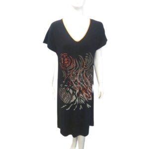 Φόρεμα με κοντό μανίκι Primavera 3196,μαύρο με σχέδιο.