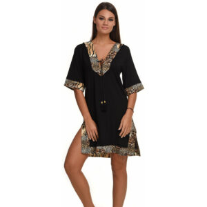 Φόρεμα με κοντό μανίκι Primavera 7172,μαύρο-τιγρέ.