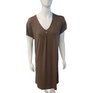 Φόρεμα με κοντό μανίκι Primavera 7156,καφέ ανοιχτό.