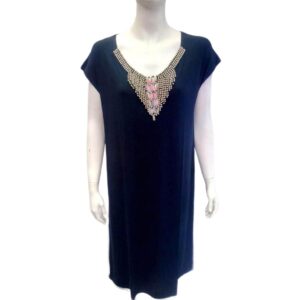 Φόρεμα με κοντό μανίκι και κόσμημα CLAIRE KATRANIA 7792,σκούρο μπλε.