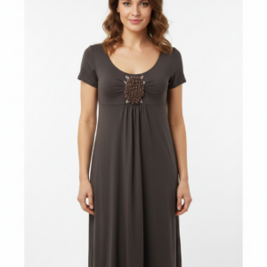 Φόρεμα με κοντό μανίκι CLAIRE KATRANIA C-5724,καφέ.