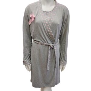 Σετ Ρόμπα-Νυχτικό ZEN Homewear 81780/81782,γκρι-ροζ πουά.