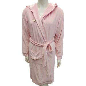 Βελούδινη Ρόμπα SCHERZO 3108,με σατέν κουκούλα και διακοσμητικό σχέδιο, ροζ.