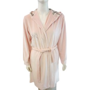 Βελούδινη βαμβακερή Ρόμπα SCHERZO 2668,σωμόν,με κουκούλα και σχέδιο.