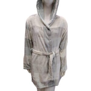 Σταυρωτή Ρόμπα fleece με κουκούλα,Billy's Fashion 20659,λευκό-γκρι.