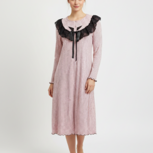 Σετ Ρόμπα-Νυχτικό Claire Katrania 7136,ροζ πουά με δαντέλα.