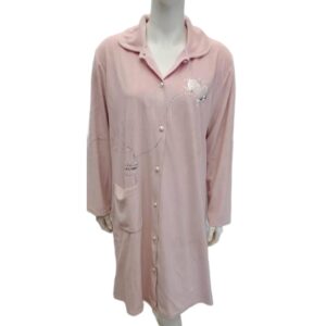 Βελούδινη Ρόμπα Jeannette 4951,κουμπωτή,με κέντημα, ροζ ανοιχτό.