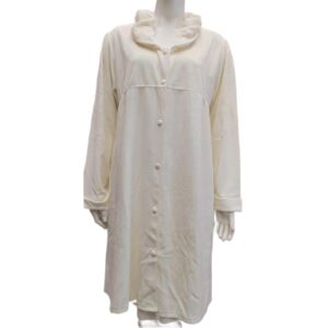 Βελούδινη Ρόμπα Jeannette 4938,κουμπωτή,με γιακά, ως το γόνατο, εκρού.