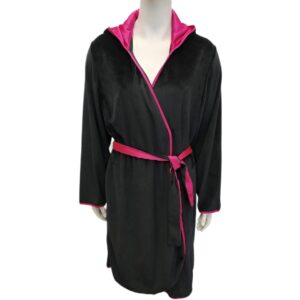 Ρόμπα σταυρωτή VINCO Homewear 4113,με σατέν κουκούλα, μαύρο-φούξια.