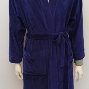 Βελούδινη Γυναικεία Ρόμπα LANES Homewear 3253,σταυρωτή, με τσέπες, μπλε.