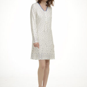 Νυχτικό με μακρύ μανίκι PRIMAVERA Homewear 4208,λευκό με σχέδιο.