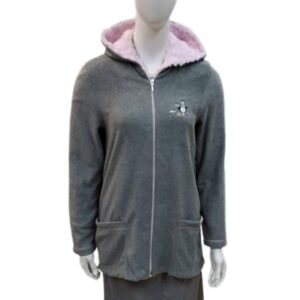 Fleece Ρόμπα με φερμουάρ,κουκούλα και τσέπες,Primavera Homewear B 130,γκρι.