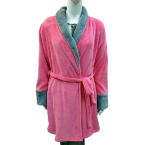 Fleece σταυρωτή Ρόμπα Billy's Fashion 13618,ροζ-γκρι.