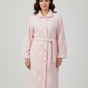 Fleece κουμπωτή Ρόμπα COCODREAM 696732,ροζ-λευκό.