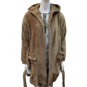 Fleece σταυρωτή Ρόμπα με κουκούλα και τσέπες SCHERZO Homewear 3642,σοκολά.