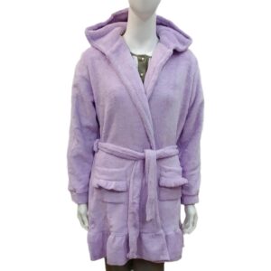 Fleece σταυρωτή Ρόμπα με κουκούλα και τσέπες SCHERZO Homewear 3642,λιλά.