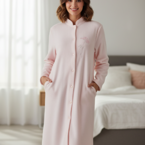 Fleece κουμπωτή Ρόμπα Jeannette Homewear 49823,ροζ ανοιχτό.