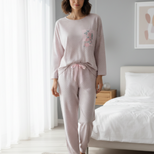 Βαμβακερή πυζάμα SCHERZO Homewear 4339,ροζ πουά "τριαντάφυλλο".