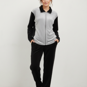 Βελούδινη Ρόμπα PRIMAVERA Homewear 5469,γκρι-μαύρο.