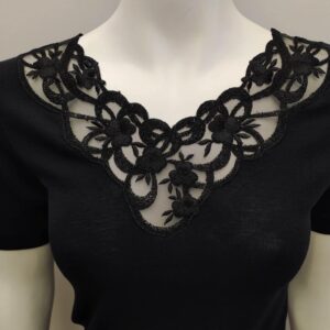 Μπλούζα-Outwear με κοντό μανίκι MANUFAT Lana & Seta Collection,μαύρο.