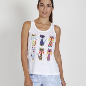 Βαμβακερή πυζάμα SANTORO Homewear 55519,λευκό-γαλάζιο.