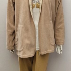 Γυναικεία Βελουτέ Πυζάμα Τρουά Πιες JEANNETTE 3386,μπεζ-λευκό.