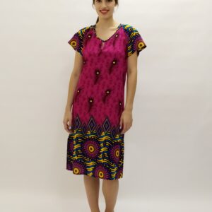 Φόρεμα με κοντό μανίκι Billy's Fashion 21010,φούξια-εμπριμέ.