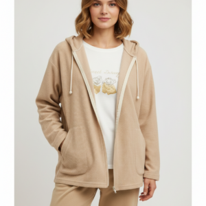 Γυναικεία Βελουτέ Πυζάμα Τρουά Πιες JEANNETTE 3386,μπεζ-λευκό.