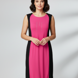 Midi Φόρεμα RO-NI Homewear 1555,φούξια/μαύρο.