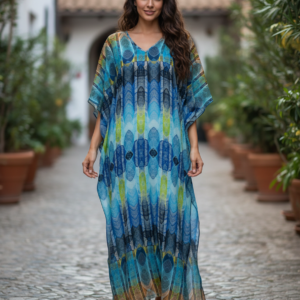 Maxi Καφτάνι Billy's Fashion 17084-A, εμπριμέ-παγώνι.