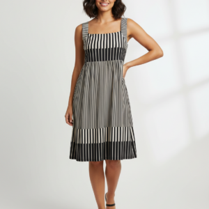 Φόρεμα με φαρδιά ράντα CLAIRE Katrania 7708,εκρού-μαύρο.