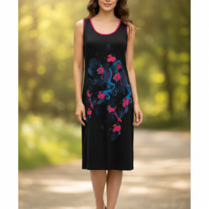 Φόρεμα RO-NI Homewear 1462,μαύρο με σχέδιο.