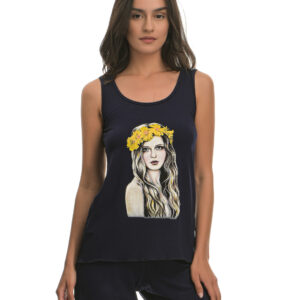 Γυναικεία Πυζάμα με φαρδιά τιράντα & σορτς FREE MOVE 6088,σκούρο μπλε.