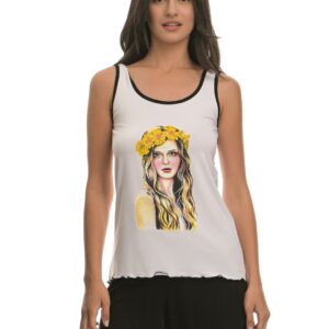 Πυζάμα γυναικεία με σορτς & φαρδιά τιράντα FREE MOVE 6088,λευκό/μαύρο.