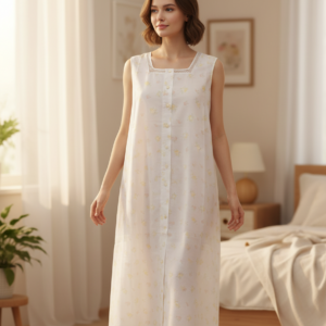 Αμάνικο βαμβακερό Νυχτικό LINCLALOR 30987,λευκό-φλοράλ.