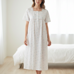 Κλασικό Νυχτικό με κοντό μανίκι LINCLALOR 30989,λευκό με σχέδιο.